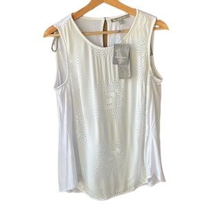 Daniel Rainn New w Tag White Lovina Embroidered Mixed Material Top Sleeveless M